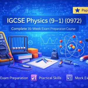A student in Pakistan attending an online IGCSE tutoring session on a laptop with textbooks open